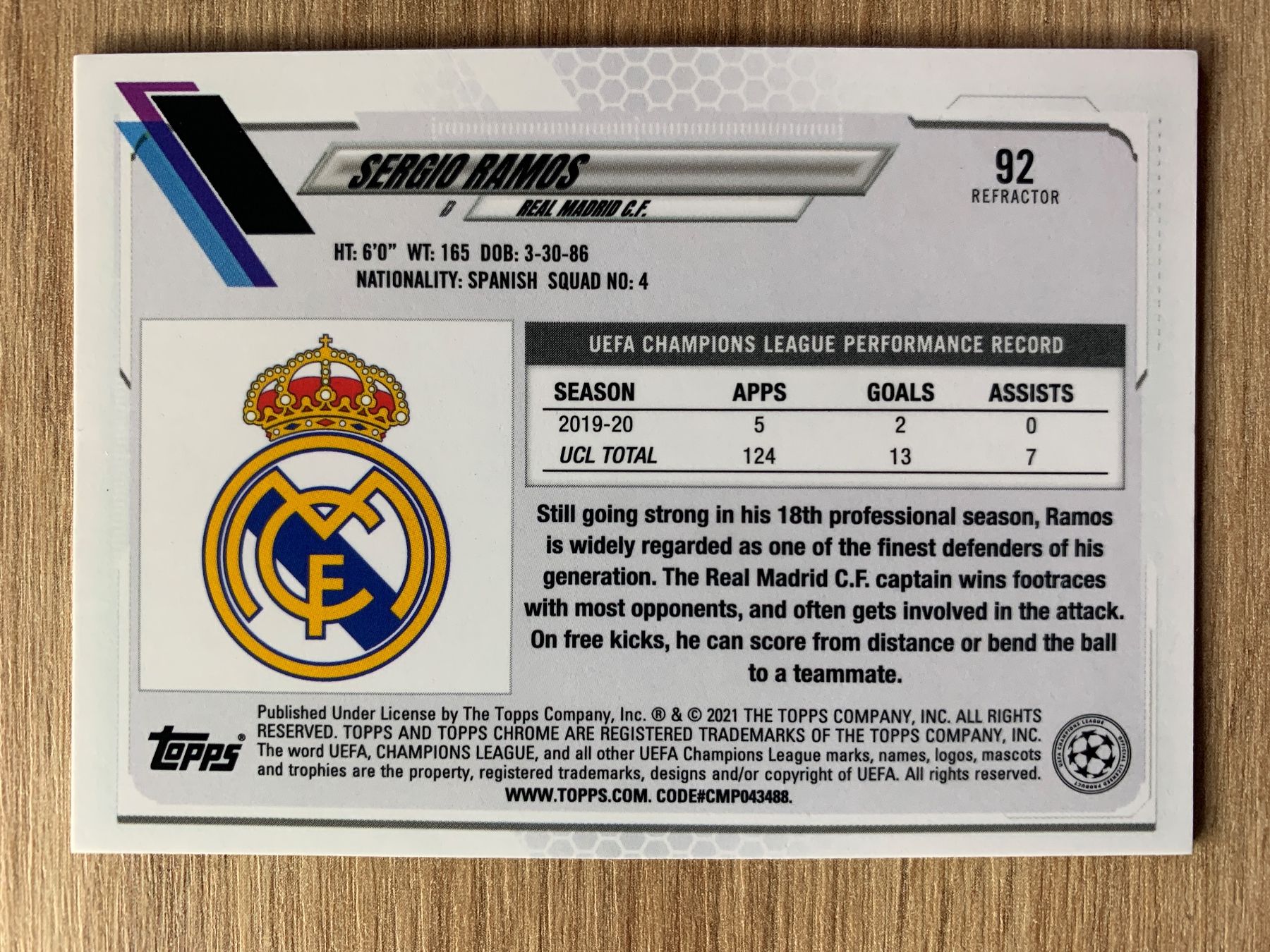 Topps Carte collezionabili: Soccer Sergio Ramos REFRACTOR Chrome 2021 – Usato da Netstal venduto da Clutch79Cardz 1