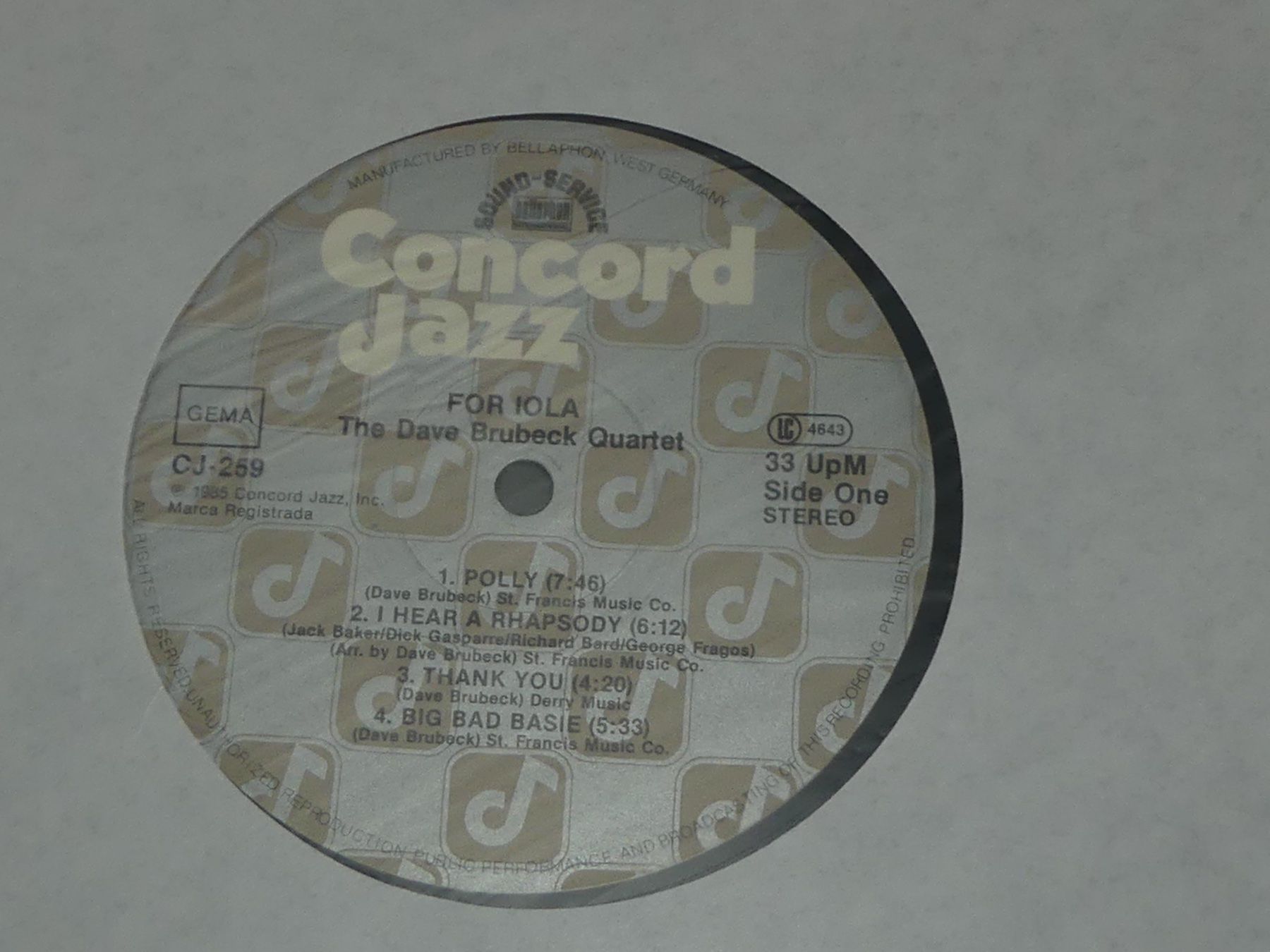 Schallplatten: DAVE BRUBECK QUARTET: FOR IOLA - CONCORD JAZZ – Neu (gemäss Beschreibung) aus Fahrwangen von Swirl2 2