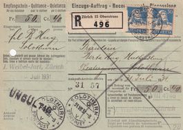 Einzugsauftrag v.Zürich 13 mit Tell Paar Nr.160 n.Solothurn