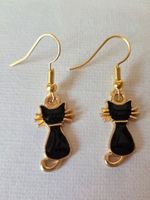 Halloween Herbst goldfarbene Schwarze Katzen Ohrringe🐈‍⬛