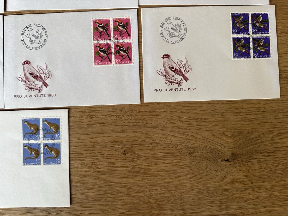Alle Briefmarken: Schweiz - 13x Pro Juventute FDC 4er Blocks – Gebraucht aus Schmitten / FR von Samsara169 4