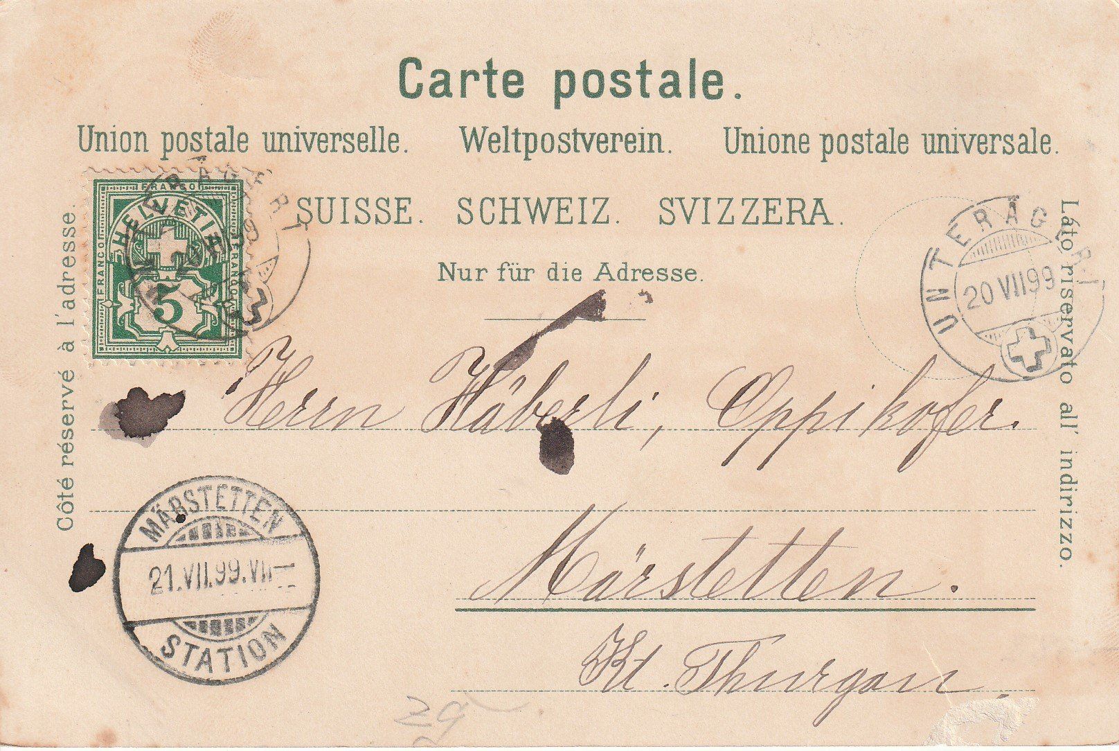 Ansichtskarten: Gruss aus Ober-Aegeri - 1899 – Gebraucht aus uttwil von Koehlerfred 1