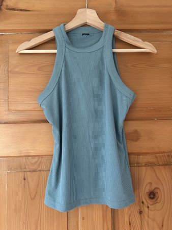 Top / T-Shirt Tank-Top Gerippt Blau Gr. S Sommer