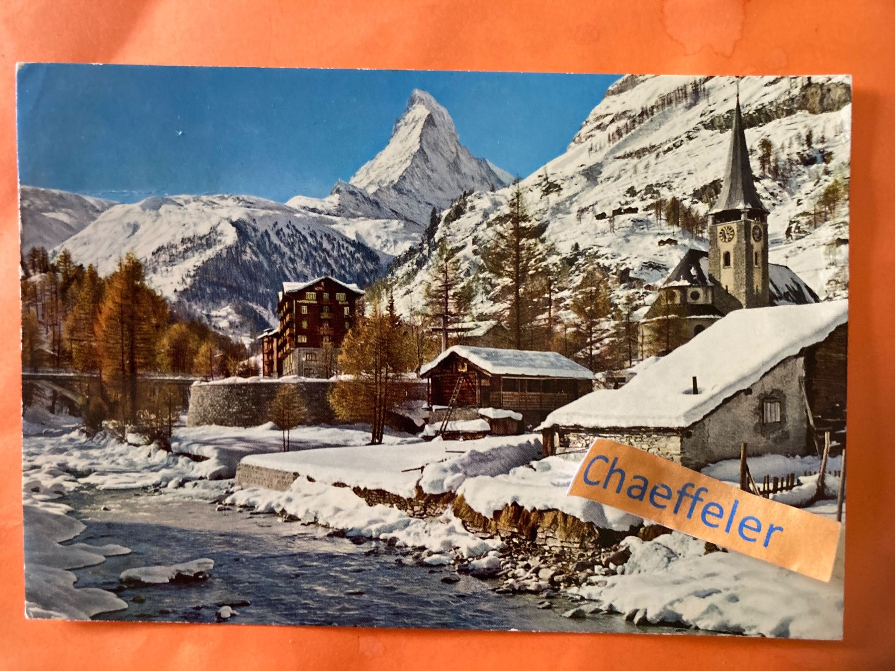 Cartoline postali: 1962 Zermatt, Dorfpartie mit Mattenhorn. – Usato da Zürich venduto da Chaeffeler