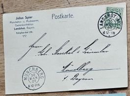 BAYERN Postkarte Landshut nach Mūnchberg 1907