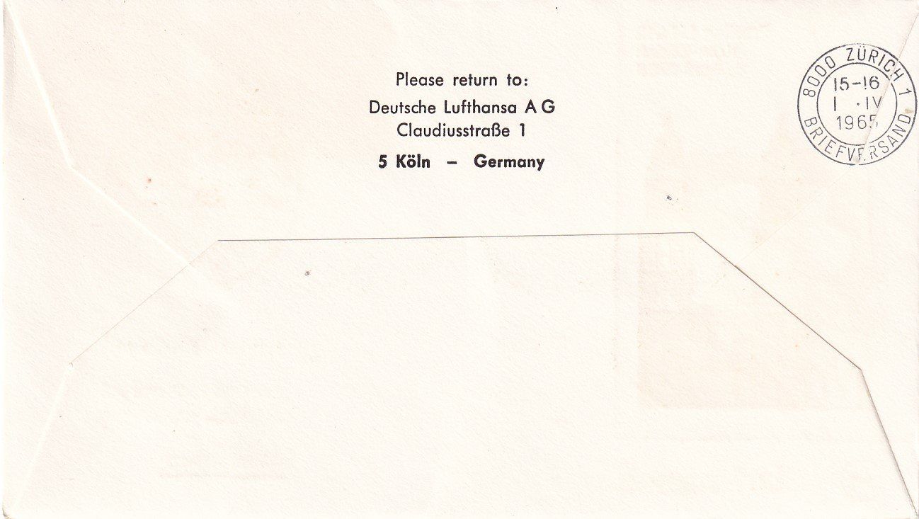 Tutti i francobolli: Erstflug Lufthansa Köln - Zürich 1965 – Usato da Baar venduto da Asmara111 1