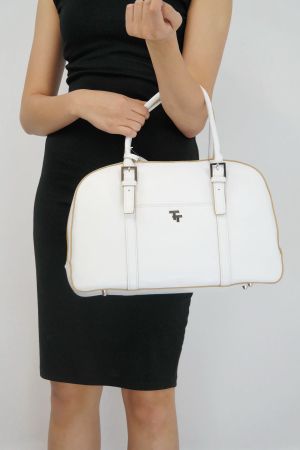 Damen Leder Tasche Tanner+Tailor Rindsleder weiss/40x 26 x10