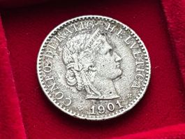 Schweiz 20 Rappen 1901 B - Abart fehlerhafte Prägung