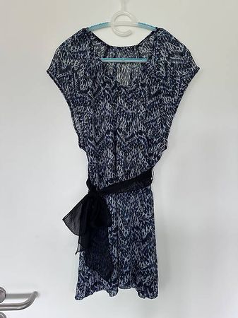Blusenkleid mit Schärpe, Damen S, Leopardenmuster, blau
