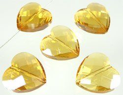 5 Herz Glas Luxus gelb gold 16x16x8mm
