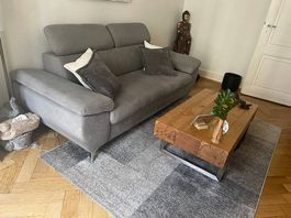 Canapé gris clair moderne + tapis
