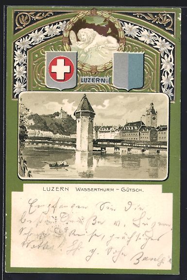 Cartes postales: Passepartout-Lithographie Luzern, Wasser – D'occasion à Berlin par bartko-reher