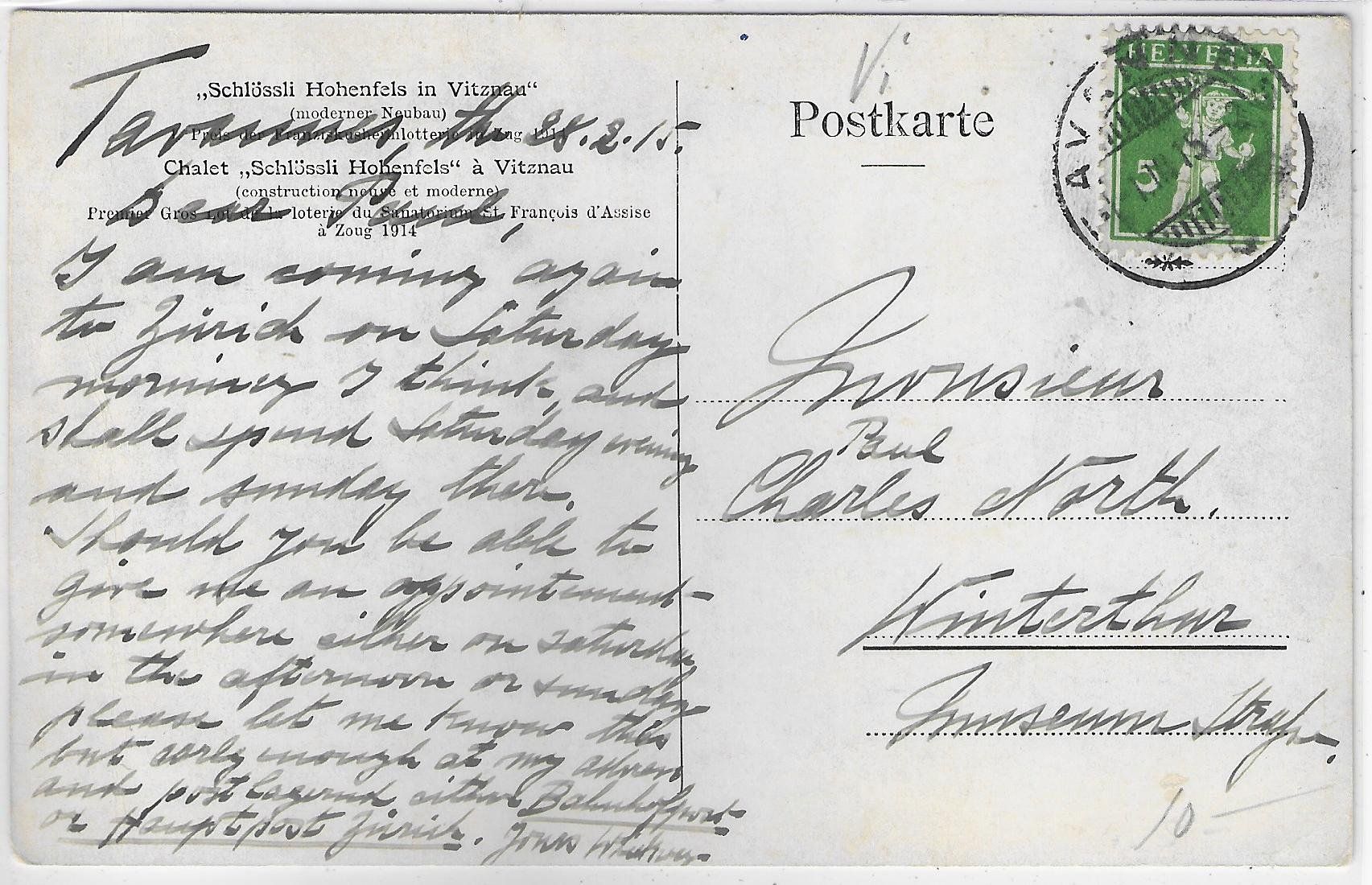 Cartoline postali: Schlössli Hohenfels - Vitznau – Usato da Ettingen venduto da Kartenplanet 1