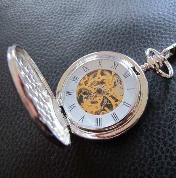 Orologi: Silberfarbene Skeleton Skelet Taschenuhr – Nuovo (secondo la descrizione) da Schwanden GL venduto da UHRKNALL 1