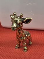 Kleine Giraffen Figur aus Messing goldfarben massiv