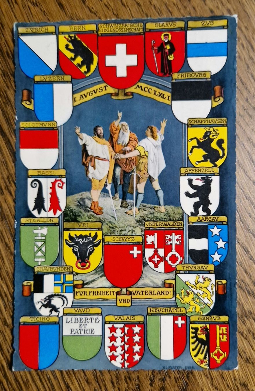 Cartoline postali: Kantonswappen, Rütlischwur – Usato da Ebikon venduto da Donar50