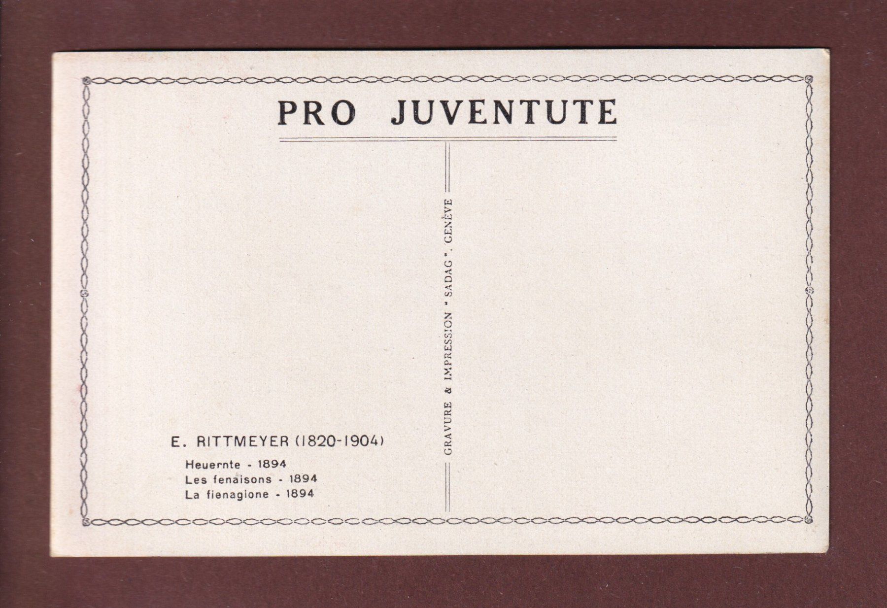 Cartoline postali: PRO JUVENTUTE - Les Fenaisons par E. Rittmeyer – Usato da Pully venduto da nicecards 1