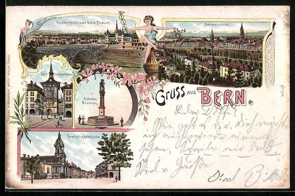Ansichtskarten: Litho Bern, Kirchenfeldbrücke u. histor – Gebraucht aus Berlin von bartko-reher