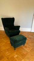 Ohrensessel IKEA STRANDMON Dunkelgrün Samt mit Hocker