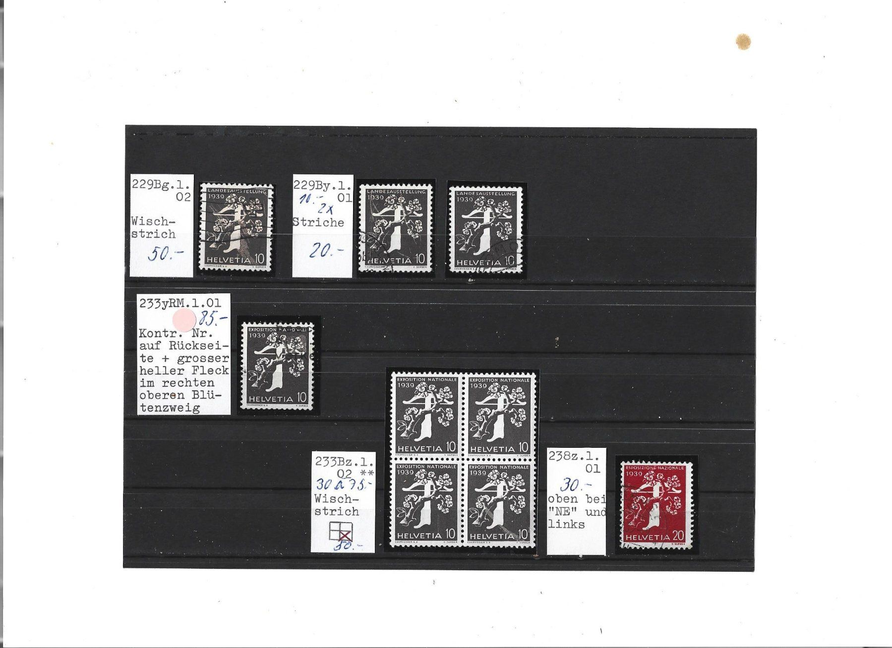 Tutti i francobolli: variétés, variétate, 229,233 – Usato da Delemont venduto da toutdubon11