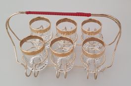 Gläser Set 6 Stk. mit Goldrand und Korb Vintage