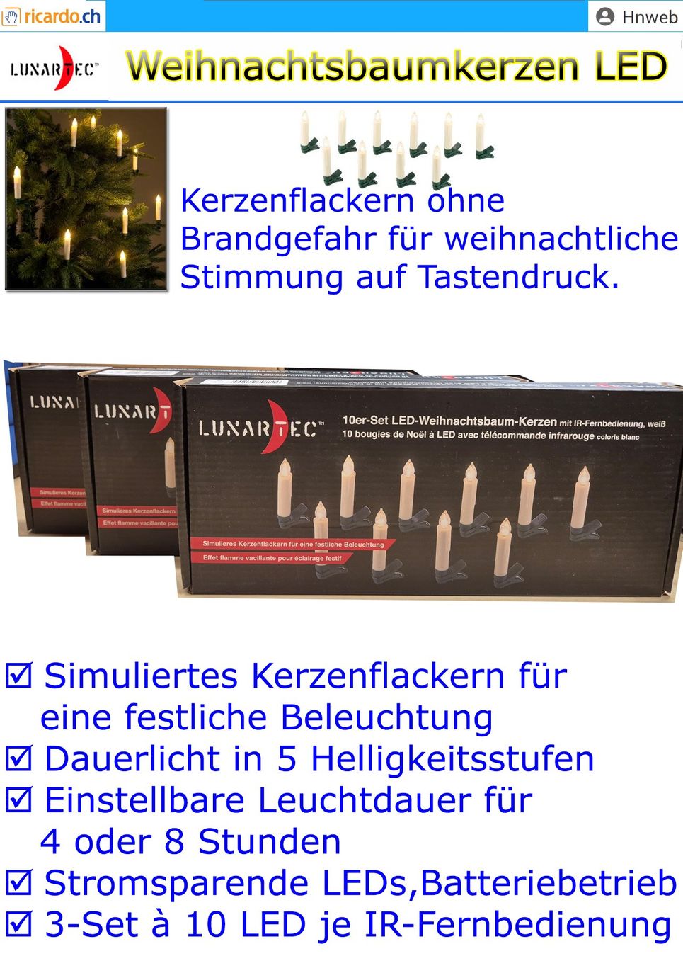Candele: Weihnachtskerzen LED 3x 10er Set – Nuovo (secondo la descrizione) da Kaisten venduto da Hnweb