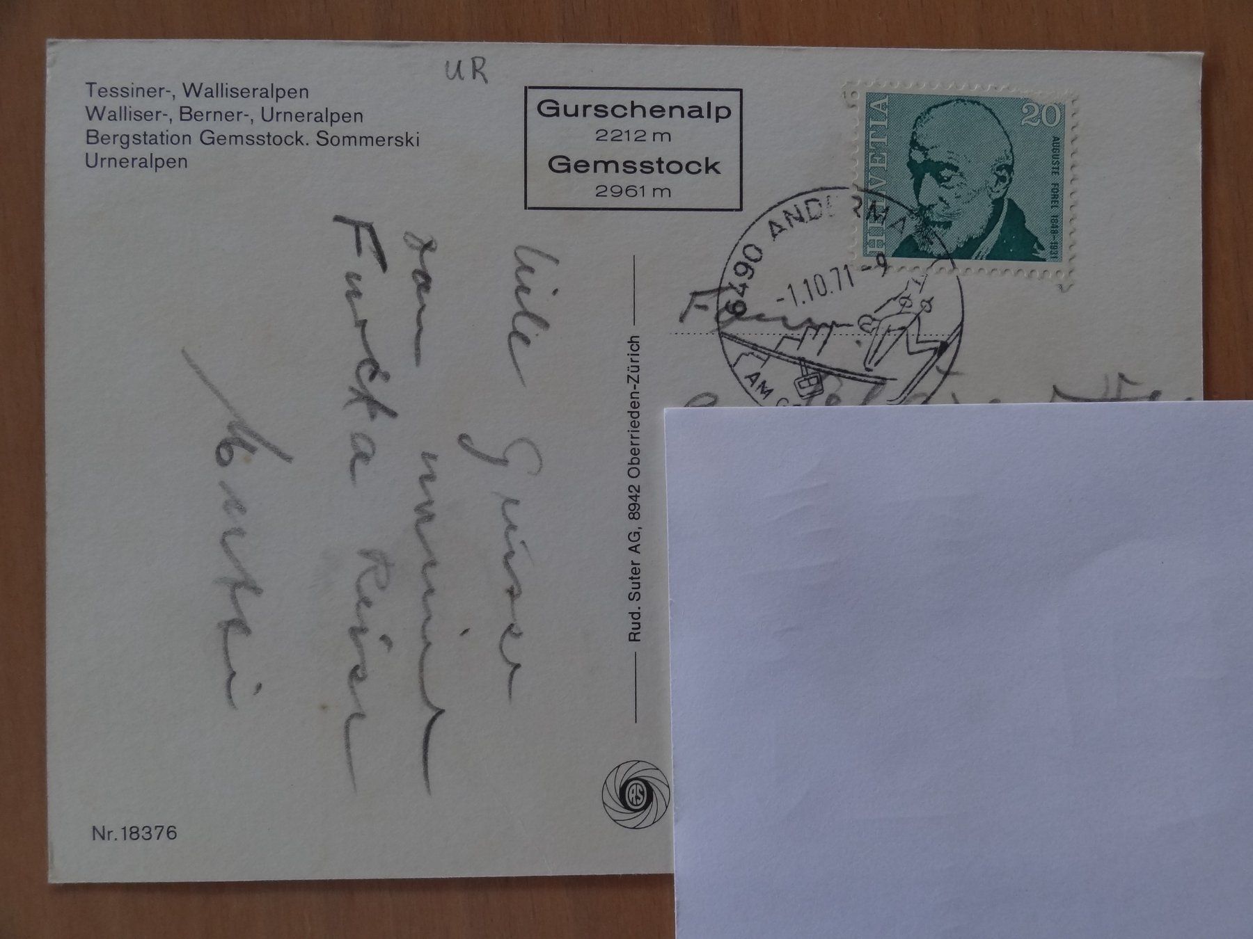 Cartoline postali: Andermatt Gemsstock - 1971 timbre – Usato da St Léonard venduto da Riglin 1