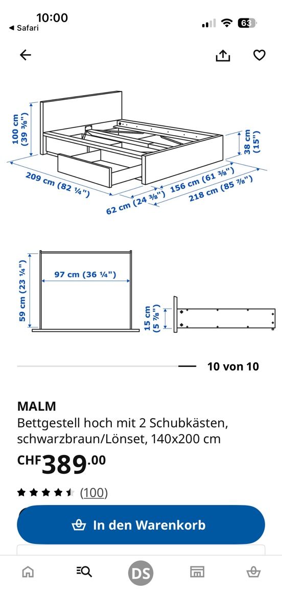 Betten: Ikea Malm Bett 140 cm – Gebraucht aus Strengelbach von Dory 1