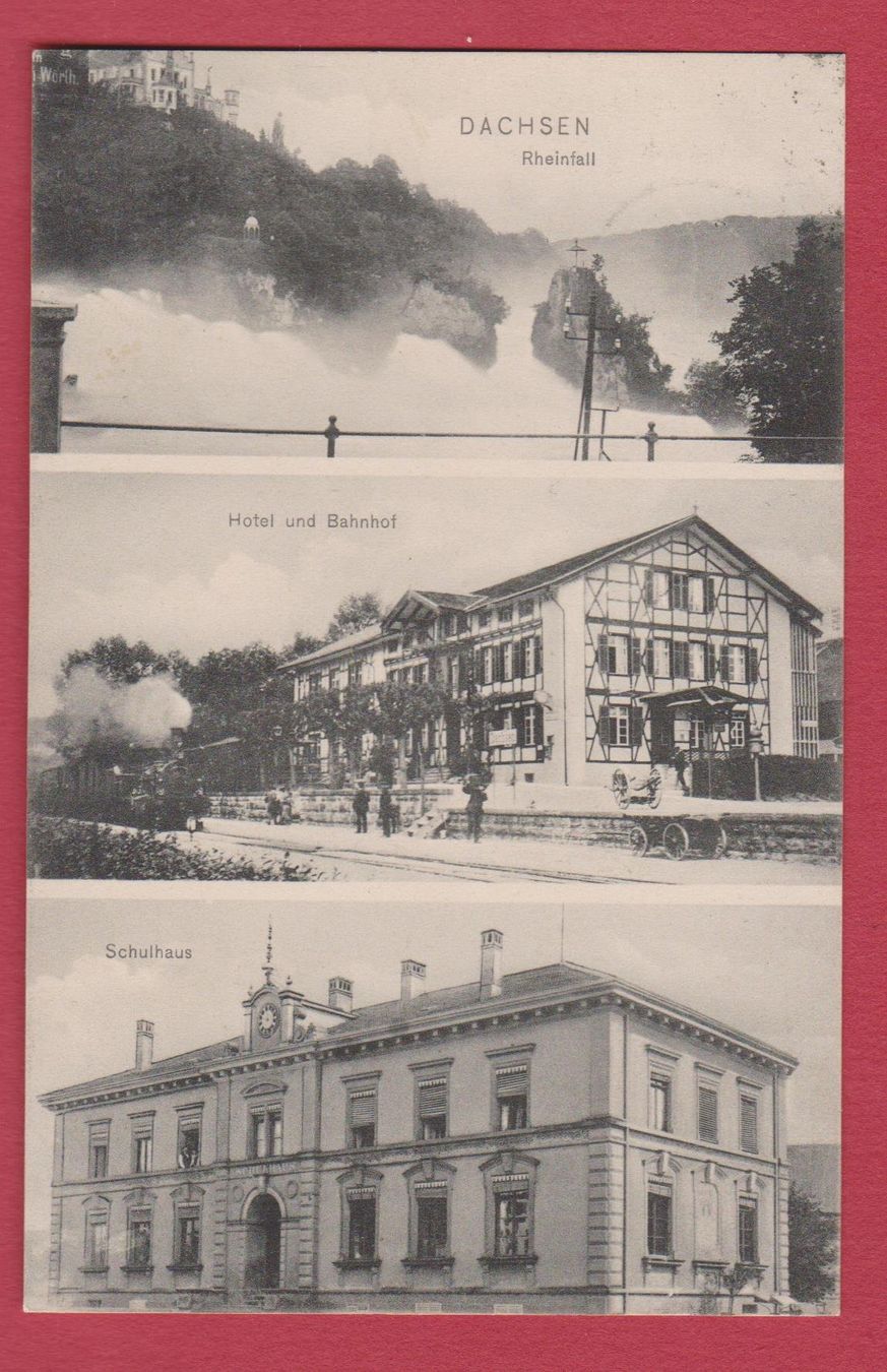 Cartoline postali: Dachsen ZH   :   alte 3-Bild Ansichtskarte mit Bahnhof  1909 – Usato da Vitznau venduto da Ropaku