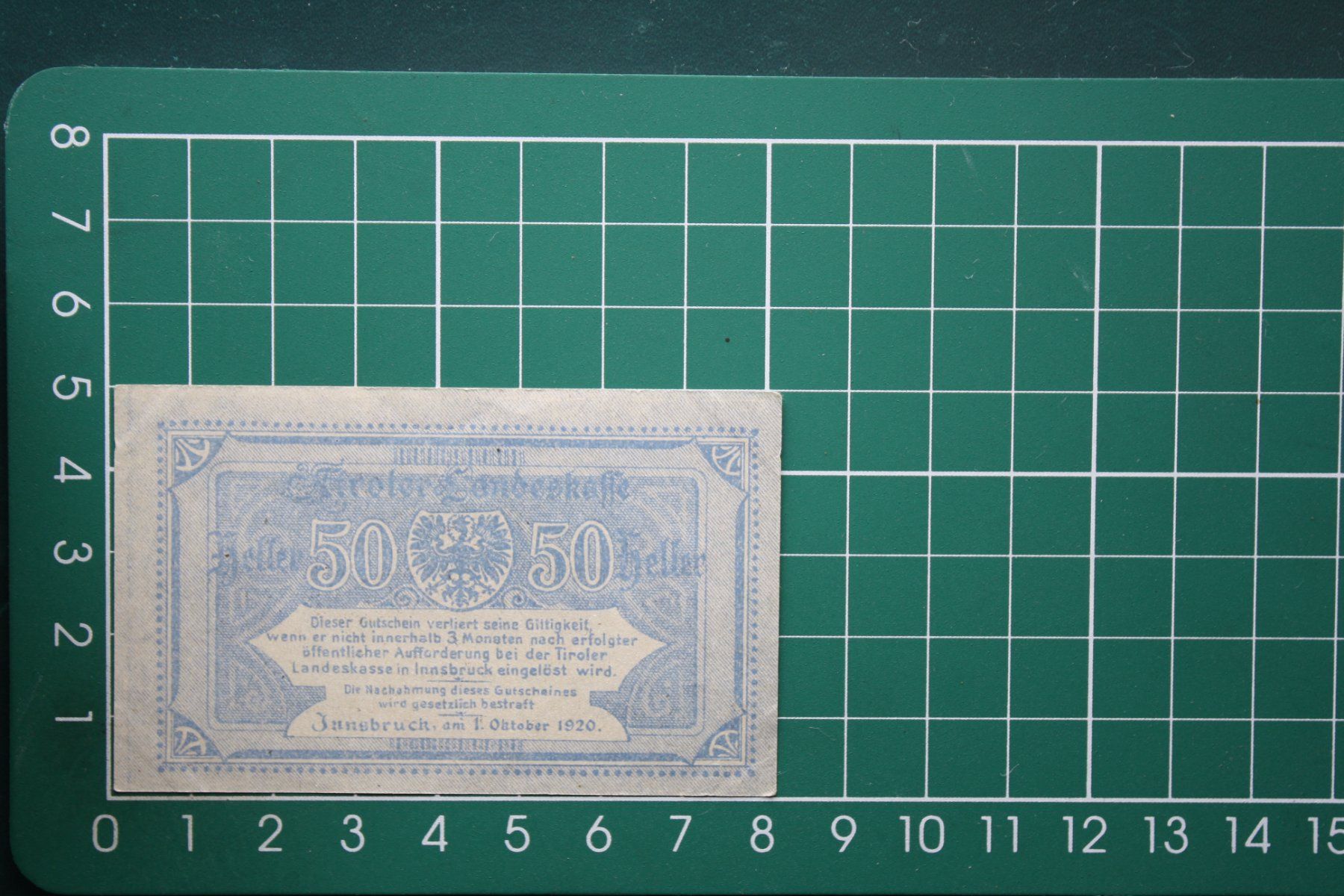 Banknoten: currency voucher austria tirol 50 heller 1920 – Gebraucht aus Laupen BE von Gufi57 1
