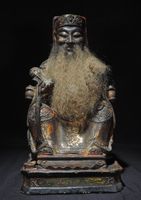 alte, chinesische Ahnenfigur, mit Bart, Holzschnitzerei