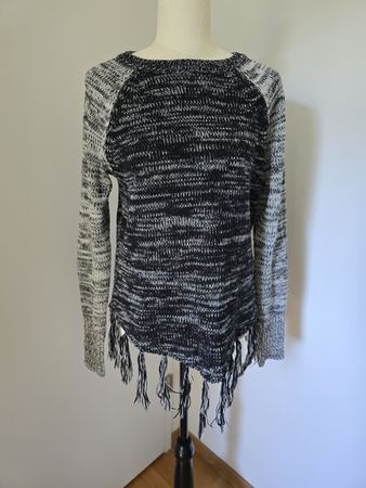 Hollister Strickpullover S – Schwarz Weiß Fransen Boho Look