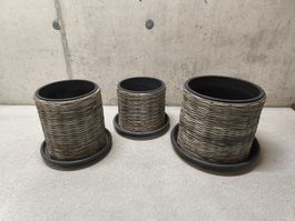 Pflanzentöpfe Rattangeflecht 3er Set Grau