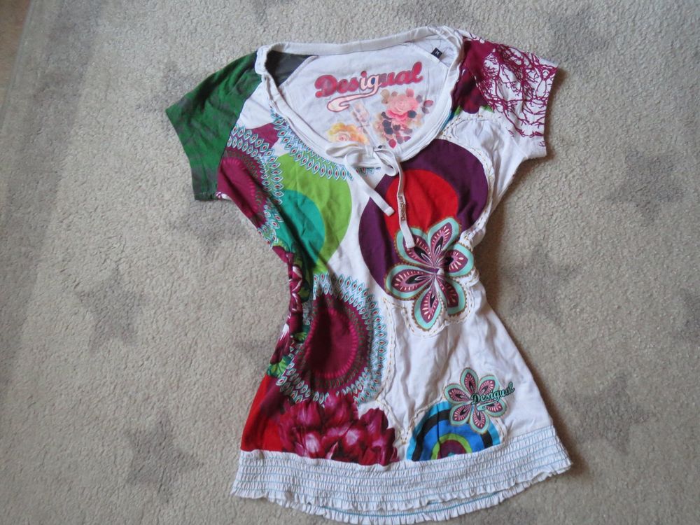 Desigual Damen T-Shirt Mit Blumenmuster - Slim Fit, Kurzärmlig, Aus Weicher Baumwolle