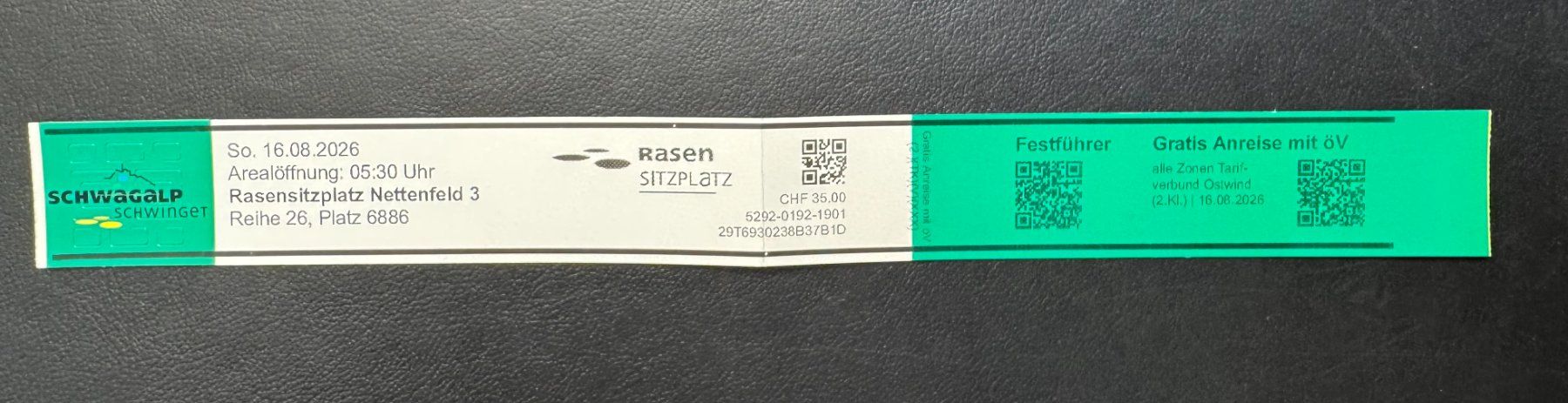 Biglietti: Schwägalp Schinget 16.08.26 1. Ticket Rasensitzplatz – Usato da Wollerau venduto da Chnuttli