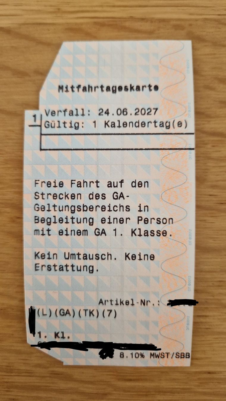 Billets: Mitfahrtageskarte SBB 1. Klasse – Neuf avec emballage d'origine à Niederbipp par MusikNG