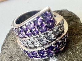Silber Ring 925 -  Zirkonia 3-reihig Vintage Statement 11g