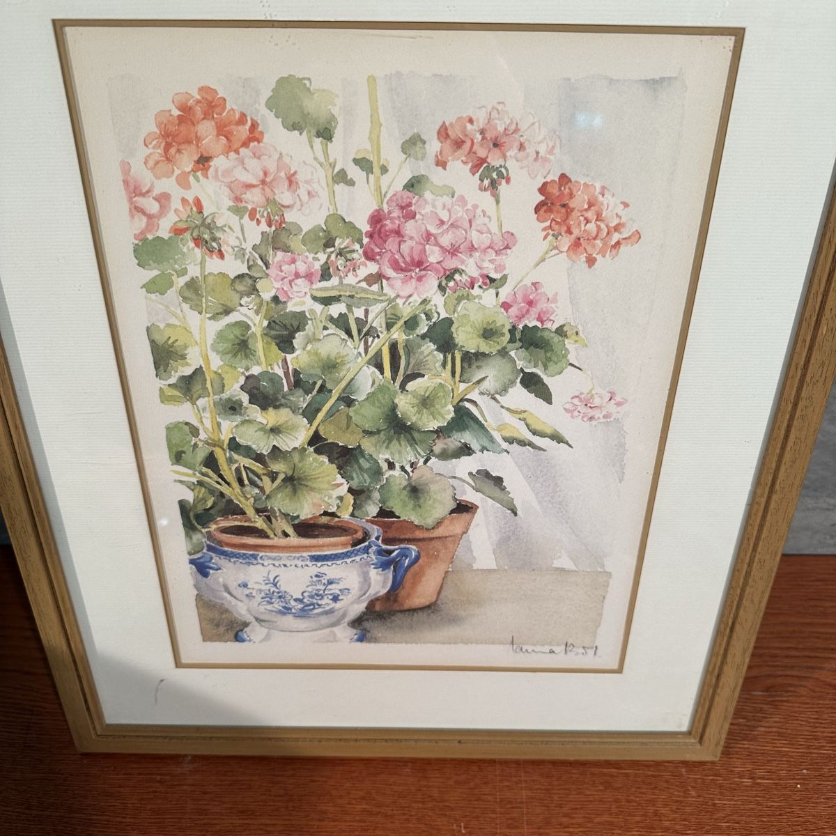 Dipinti: Aquarelle originale encadrée - Fleurs et pot – Usato da Lausanne venduto da artnouveau04 2