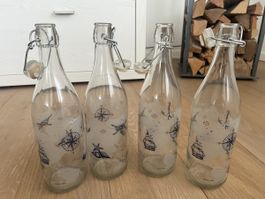4 Glasflaschen mit Bügelverschluss maritimes Design set
