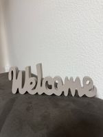 Deko Schriftzug Welcome grau Holz 28 cm guter Zustand