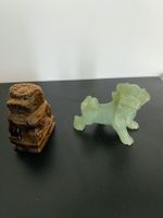 art deco 2 tempellöwen aus tigerauge und jade china antik