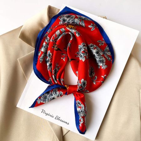 New 53cm 100% Silk Scarf, Floral Red Silk Scarf