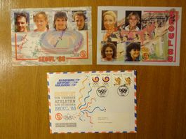 Ordner Olympiade Soul 1988. FDCs. Autogrammkarten.