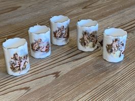 5 antike Porzellan Likörbecher Engel Motiv