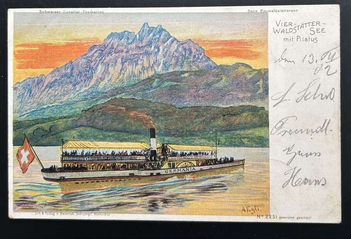 Cartoline postali: Schlumpf Litho Vierwaldstättersee  – Usato da Horw venduto da Tellbub