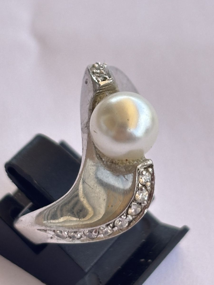 Anelli: Ring Perle mit Zirkonia Silber 925  – Usato da Langnau am Albis venduto da flusspflege 3