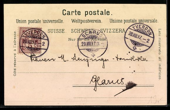 Cartoline postali: Litho Yverdon, Vue générale, Place Pes – Usato da Berlin venduto da bartko-reher 1