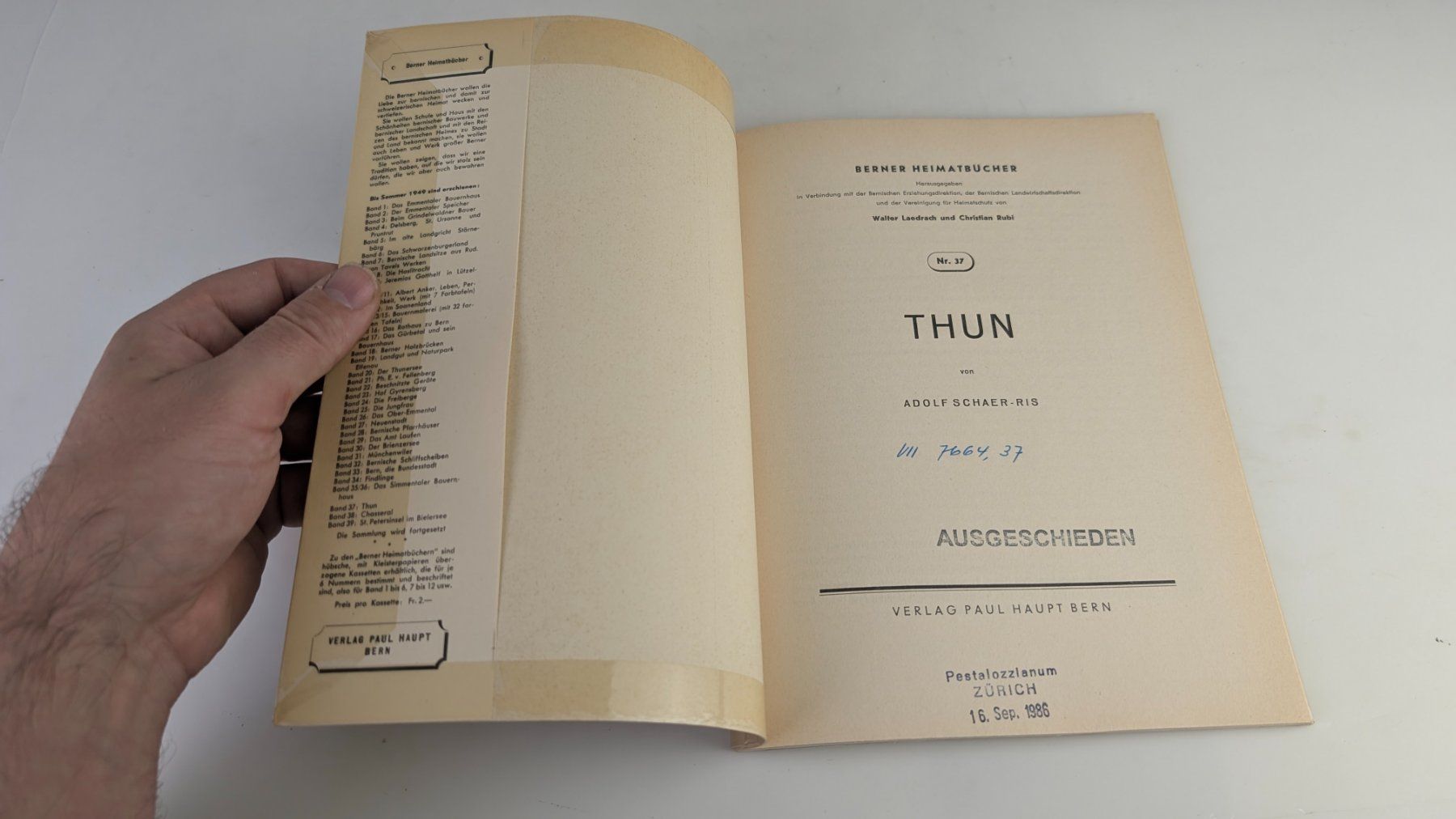 Libri: Berner Heimatbücher Nr. 37 Thun 1949 Adolf Schaer-Ris – Usato da Zürich venduto da axolottchen 3