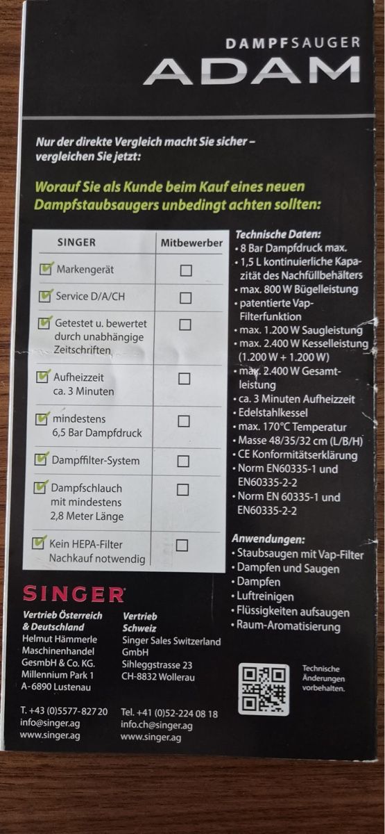 Singer Pulitori a vapore: Singer Adam Dampfsauger – Nuovo (secondo la descrizione) da Thierachern venduto da HoneySE 3