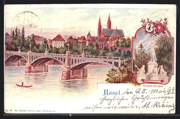 Ansichtskarten: Litho Basel, Ortsansicht mit Brücke, St – Gebraucht aus Berlin von bartko-reher